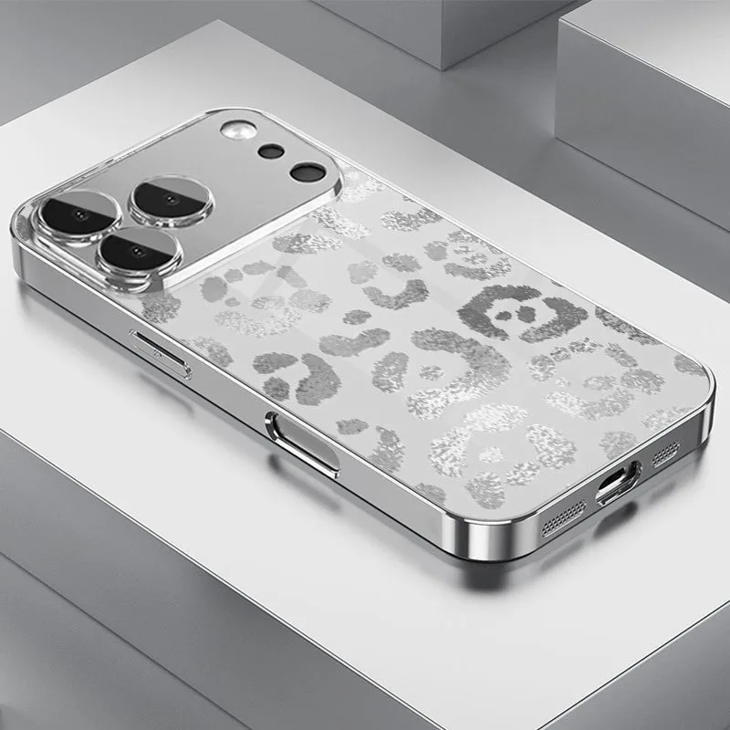 Electroplated Silver Grey Leopard Print Glass Phone Case