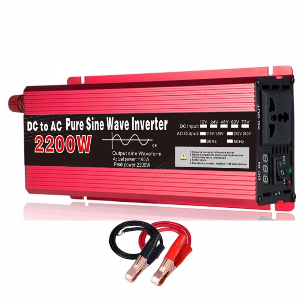 인버터 12v 220v 순수 사인파 1000W 1600W 2200W 3000W DC 12v AC 220V 휴대용 전원 공급 장치 변환기 자동차 태양 광 인버터