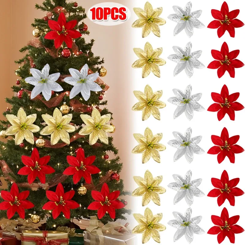 

10/1pcs 14cm Christmas Flower Artificial Flower Christmas Tree Ornament Christmas Pendant Home New Year Gift Home Decoration
