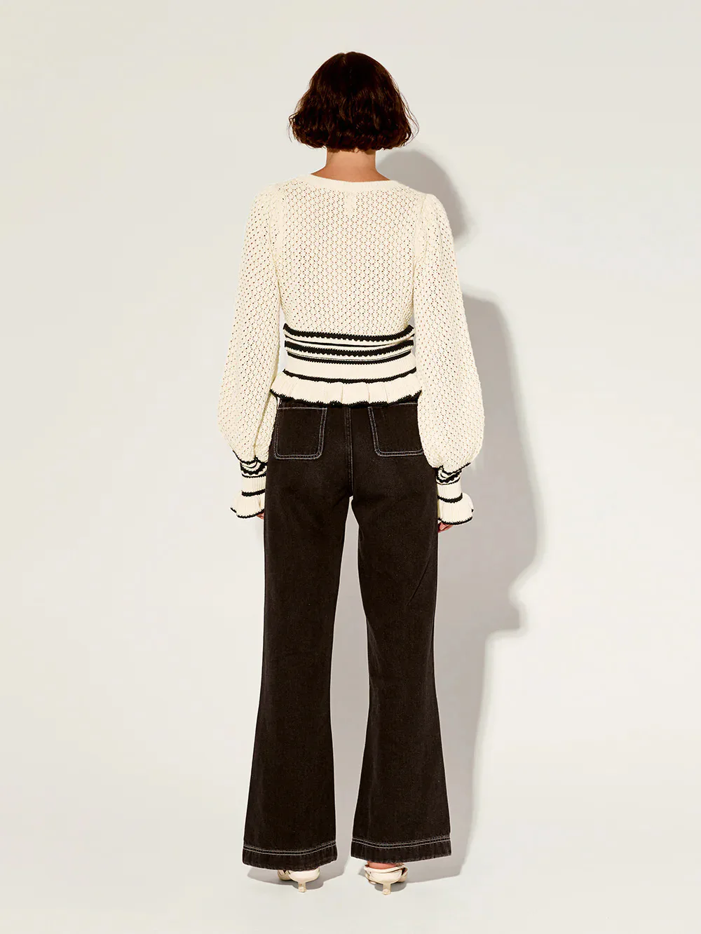 Knitted Ruffle Cuff Tightening Pullover for Women