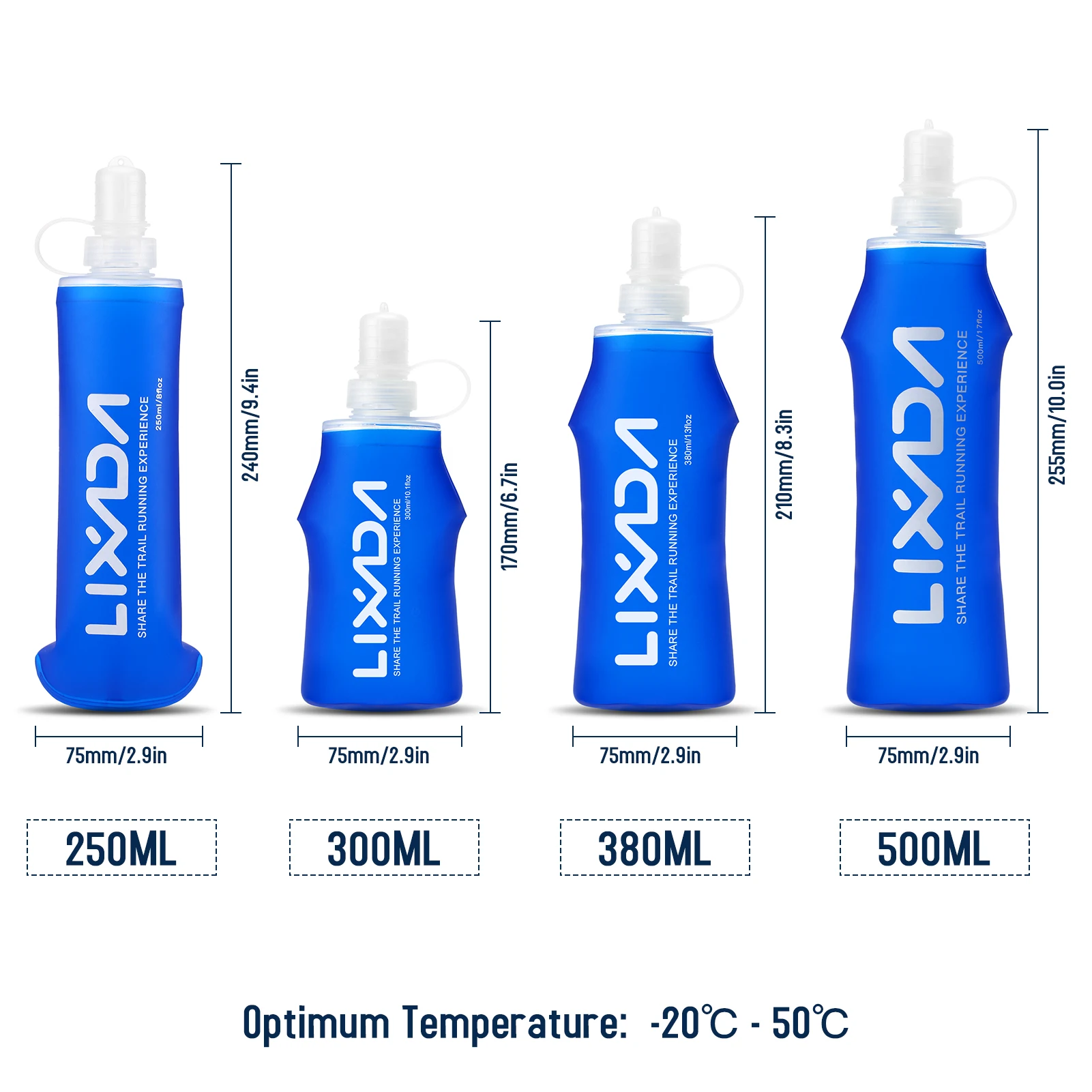 Sports Water Bottle Portable Water Bottle Lixada 250ml / 500ml / 300ml 380ml Soft Bottle Folding BPA Free Hydration Water Bottle Outdoor Running Hiking Cycling