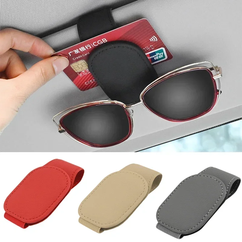 Magnetic Leather Eyeglass Hanger Clip Universal Car Sunglasses Holder For Cars Ticket Card