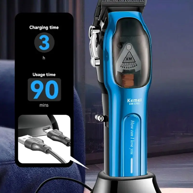 Barber High Speed Motor 9000 RPM Electric Clipper Rechargeable Professional Hair Trimmer With Charging baseKM-1763_voghion.com