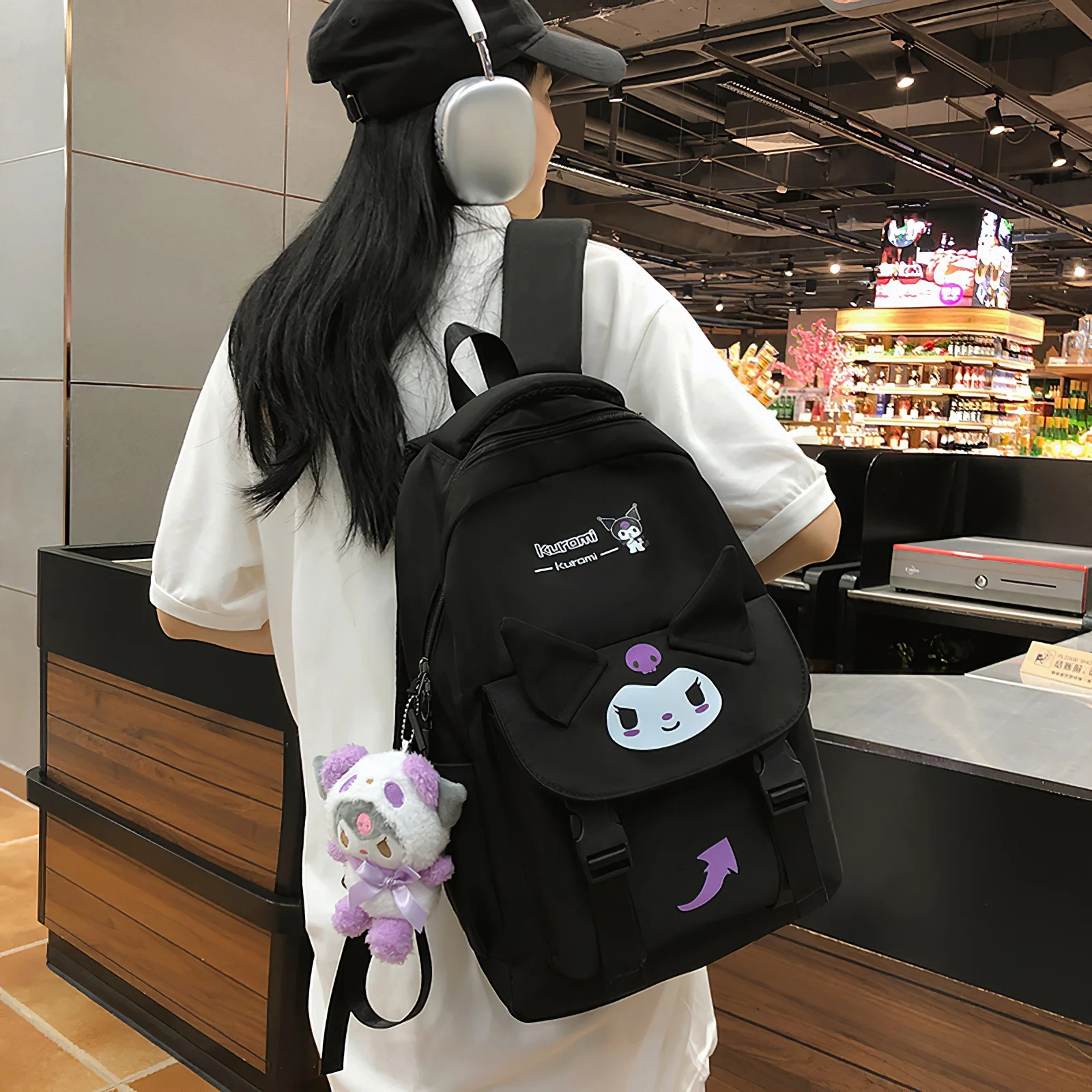 

Школьный ранец Sanrio Melody Kuromi 40 см, милый вместительный рюкзак в стиле корикорикора, дорожная сумка на плечо