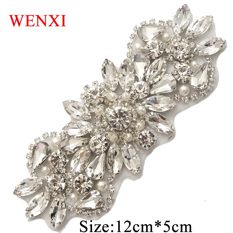 

WENXI 10PCS Handmade Rhinestones Appliques Patch For Wedding Dress Belt Clear Rose Gold Crystal DIY Bride Gown Sash WX847