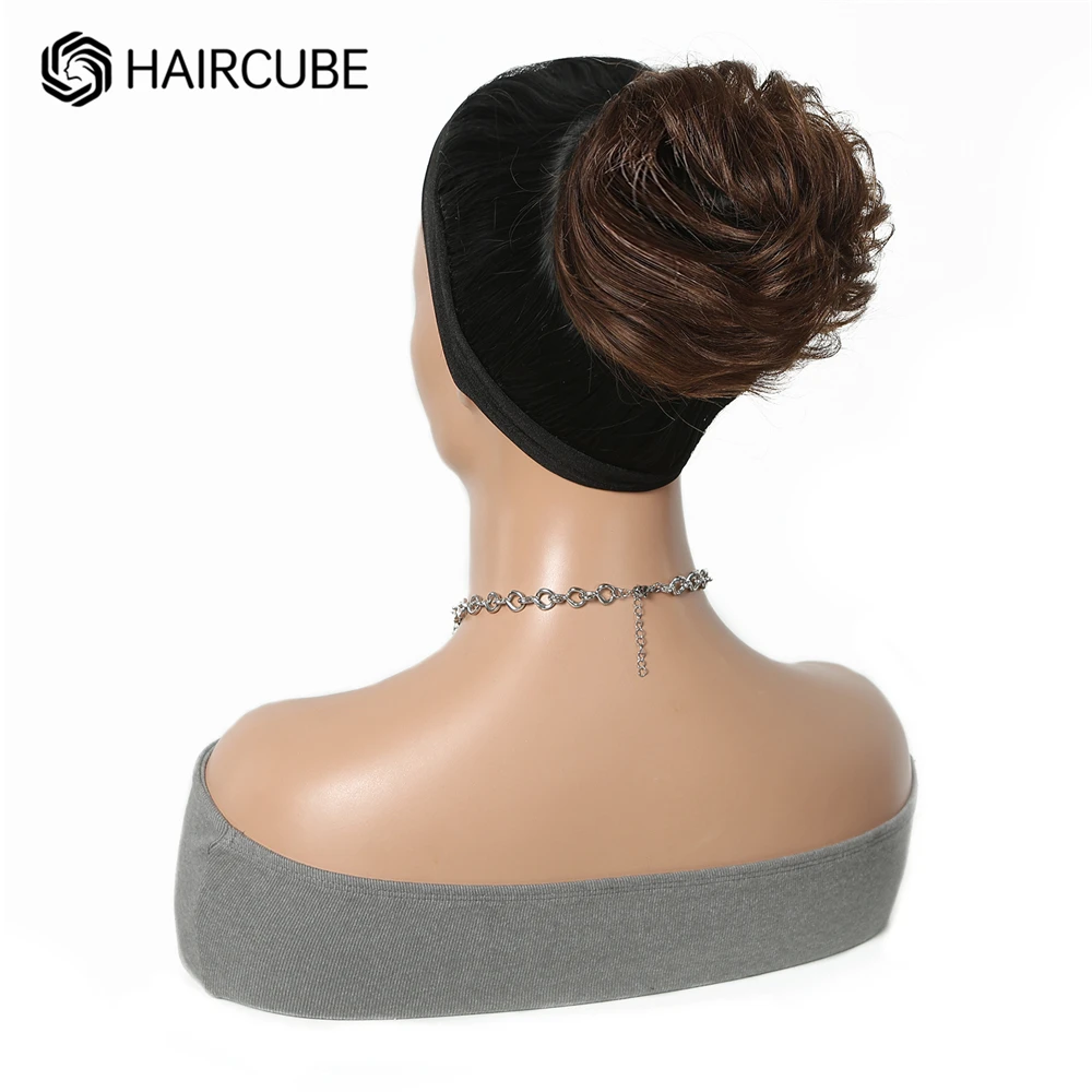 HAIRCUBE Human Hair Bun Wig Ladies Ponytail Hair Extension Scrunchie Elastic Wave Curly Hairpieces Scrunchie Wrap for Women