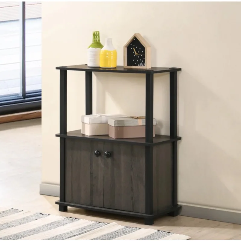 

Redmon 3-Shelves Floor Shelf Self-Standing Lower 2-Door Cabinet Section Woodgrain Finish No Tools Required for Assembly