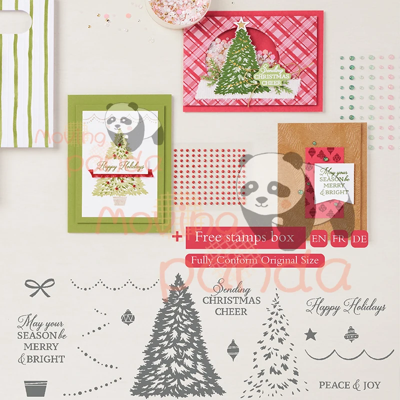 Moving Panda Christmas Tree Clear Stamps And Cutting Dies For Diy