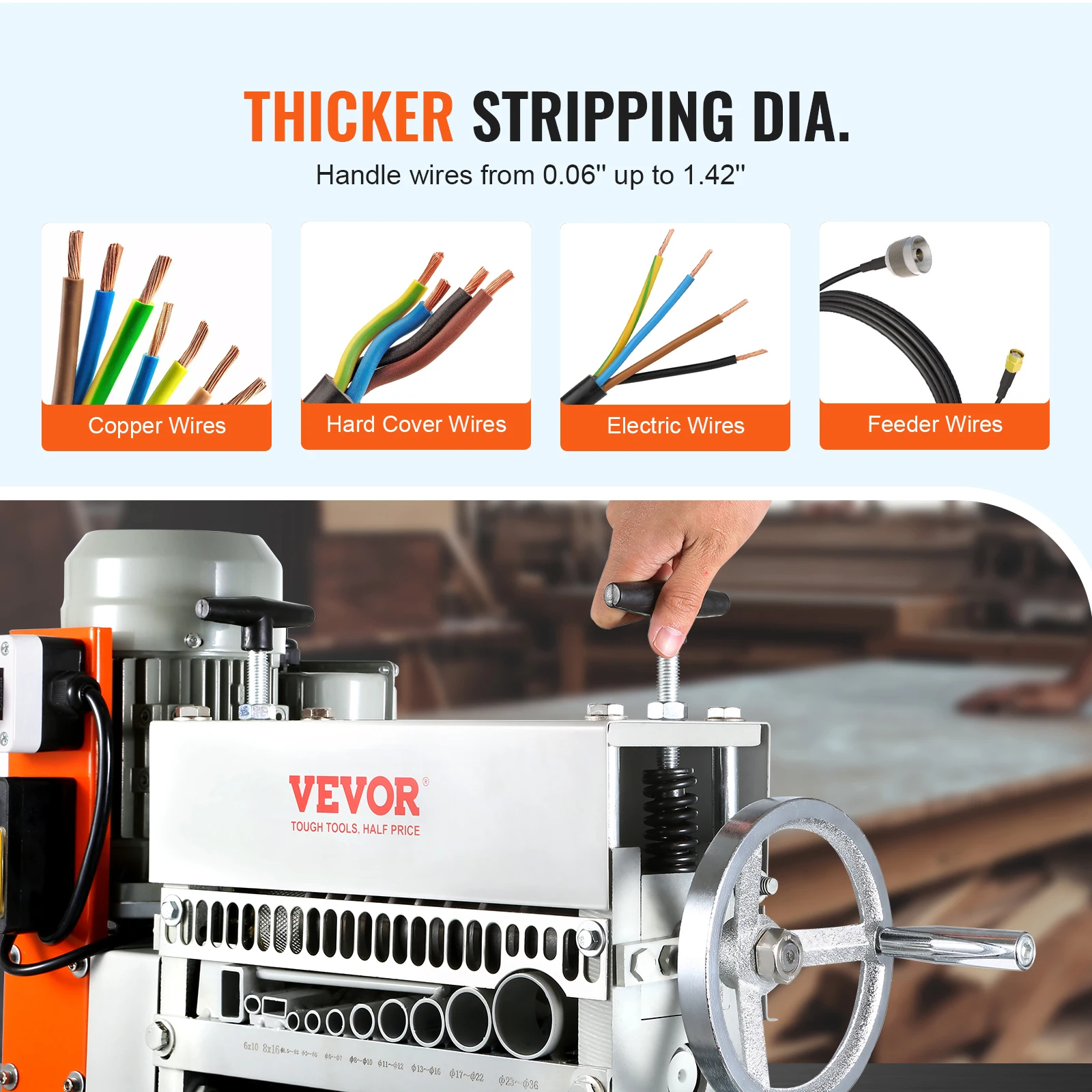 VEVOR Electric / Manual Wire Stripping Machine Cable Stripper Wire Peeler 370W 1.5-36mm 11 Channels for Scrap Copper Recycling 4