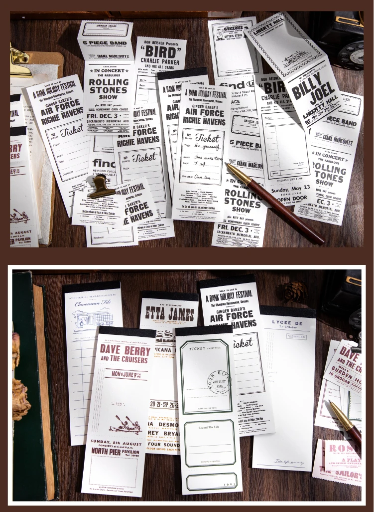 Journal GO 30 Blatt Retro-Ticket-Notizblock, Nachrichtennotizen, dekorativer Notizblock, Notiztagebuch, Materialpapier für das Schulbüro – Detail 8