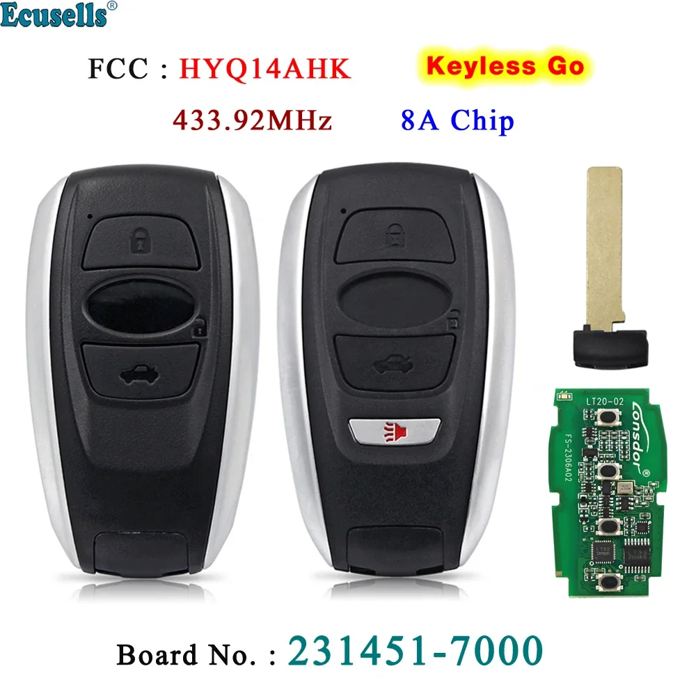 

Дистанционный смарт-ключ Ecusells для Subaru Legacy Outback Forester Impreza 433,92-231451 HYQ14AHK, FSK 7000 МГц 8A