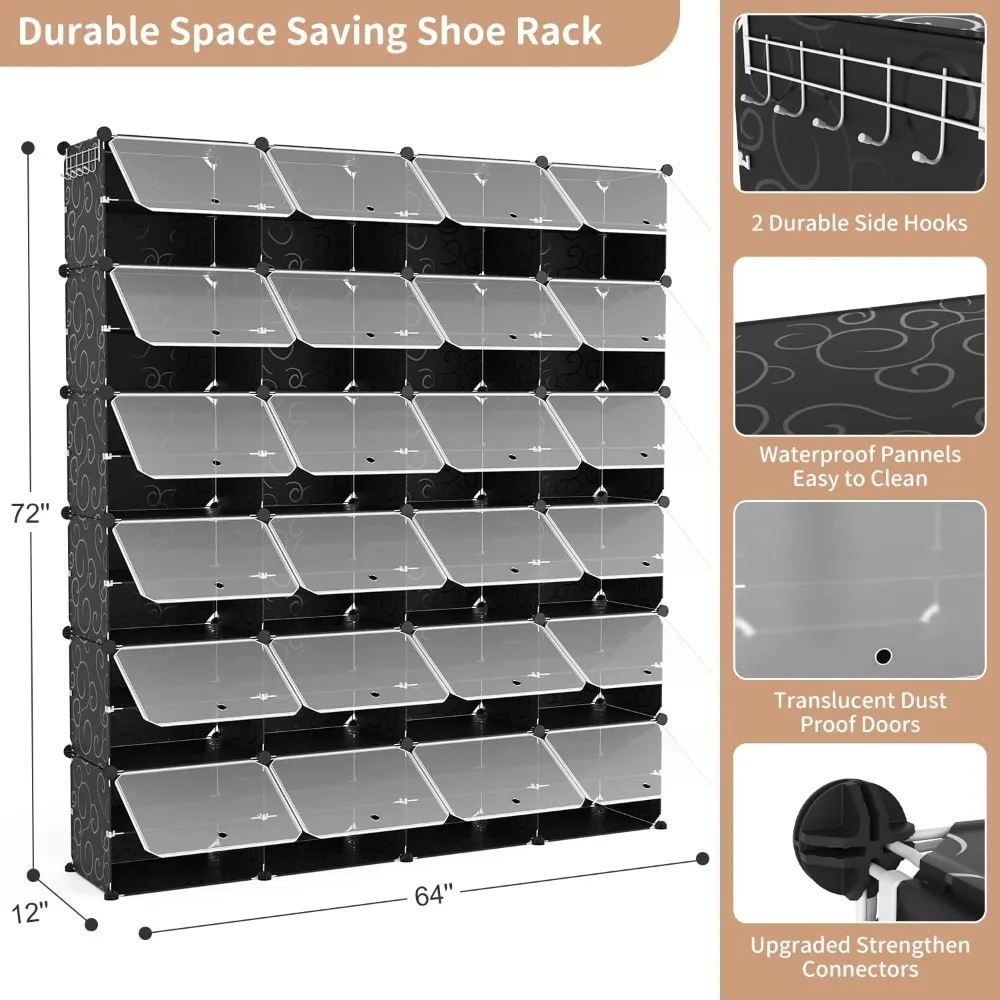 shoe storage cabinet, 12-tier shoe organizer 96 pairs extra large plastic rack with covers portable rack organizer wi