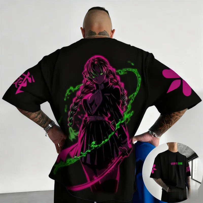 Demon Slayer Mitsuri Kanroji Sommer-T-Shirt in Übergröße für Herren und Damen, vielseitig einsetzbar, zum Einkaufen, Fitness, Trend, lässiger Stil