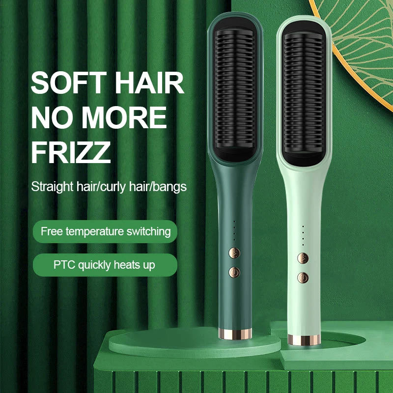 220V Hair Straightener Hot Comb Anti-Scalding Ceramic Hair Curler Brush Negative Ion Electric Straightening Comb 2 In 1