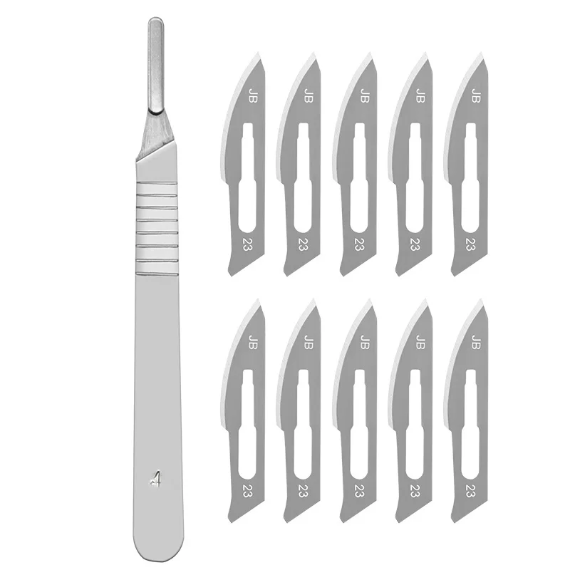 Surgical Blades 10pcs 11# 23# Carbon Steel Surgical Scalpel Blades + 1pc Handle Scalpel DIY Cutting Tool PCB Repair Animal Surgical Knife