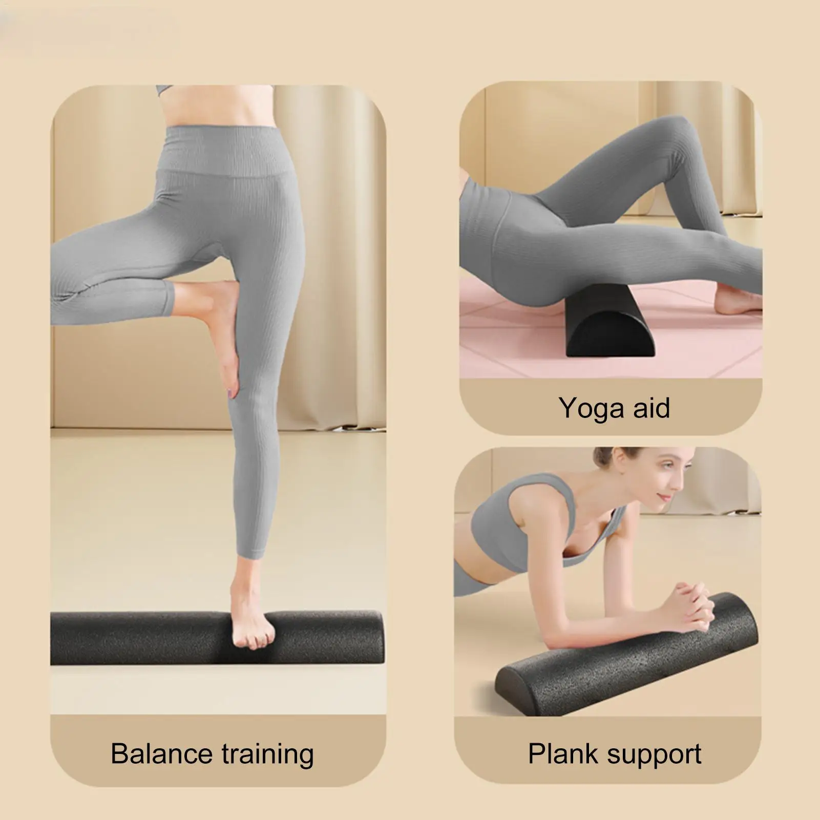 Halbrunde Yoga-Rolle, Yoga-Säule, hochdichte, halbkreisförmige Schaumstoffrolle, Rückenstrecker, multifunktional für Rücken und Beine – Detail 6