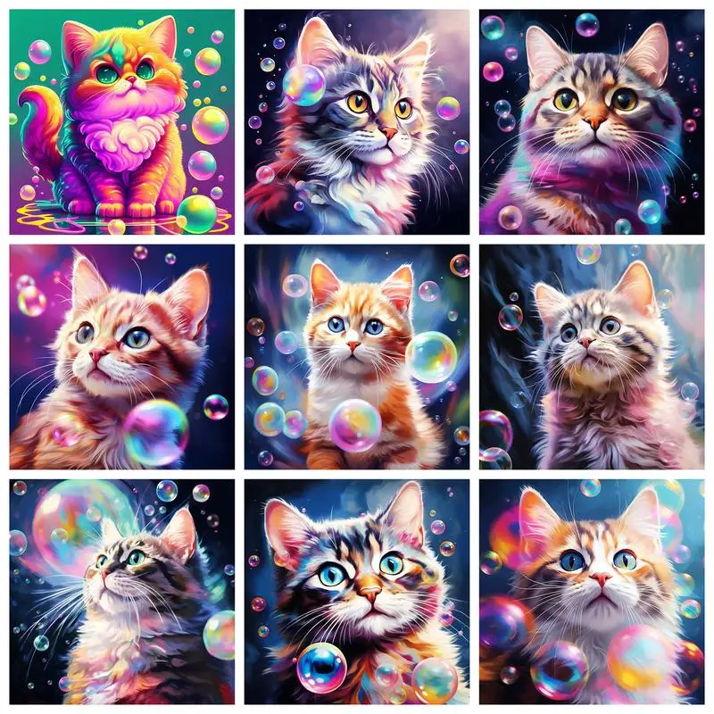 

RUOPOTY Painting By Numbers For Starter Kit Playing cats in the dreamy foam Hand Painting Animal For Home Decor