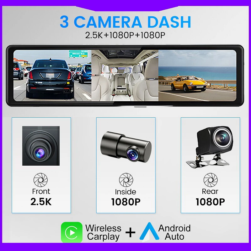 11.26 inch Linux System Wireless Carplay Android Universal Auto Car Radio Multimedia Rearview Mirror Camera DVR recorder