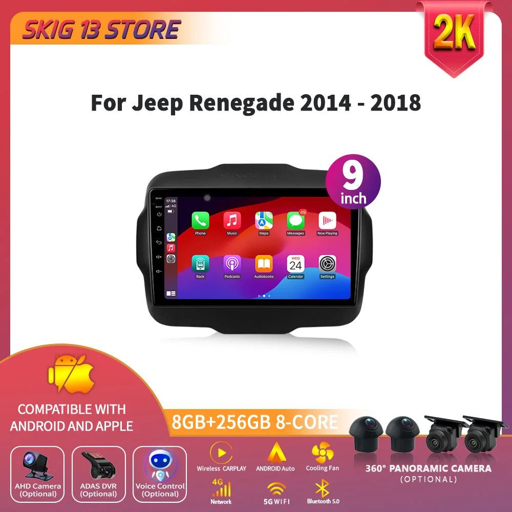 

Android 14 Car Radio for Jeep Renegade 2014 - 2018 Wireless Multimedia Carplay Stereo Navigation GPS 4G WIFI 9INCH Screen