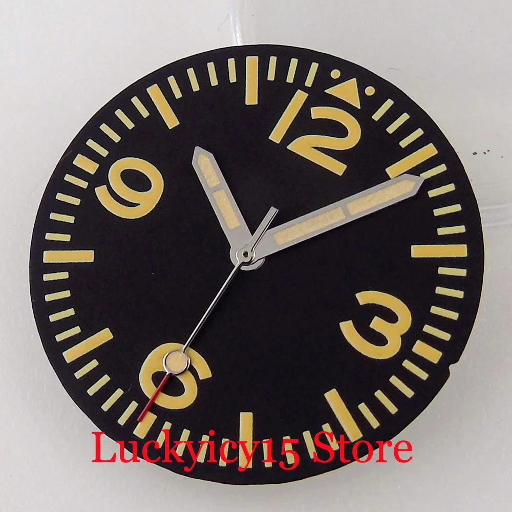 

29MM Watch Black/Yellow Dial Green Luminous Marks Fit NH35A NH36A SKX SRP ETA 2824 PT5000 ST2130 Automatic Movement