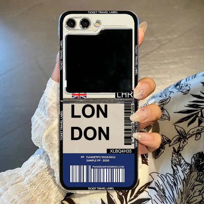 Hot Ticket Travel Label Phone Case with New York, Seoul, and Paris Design - Hard Protective Cover, Clear s