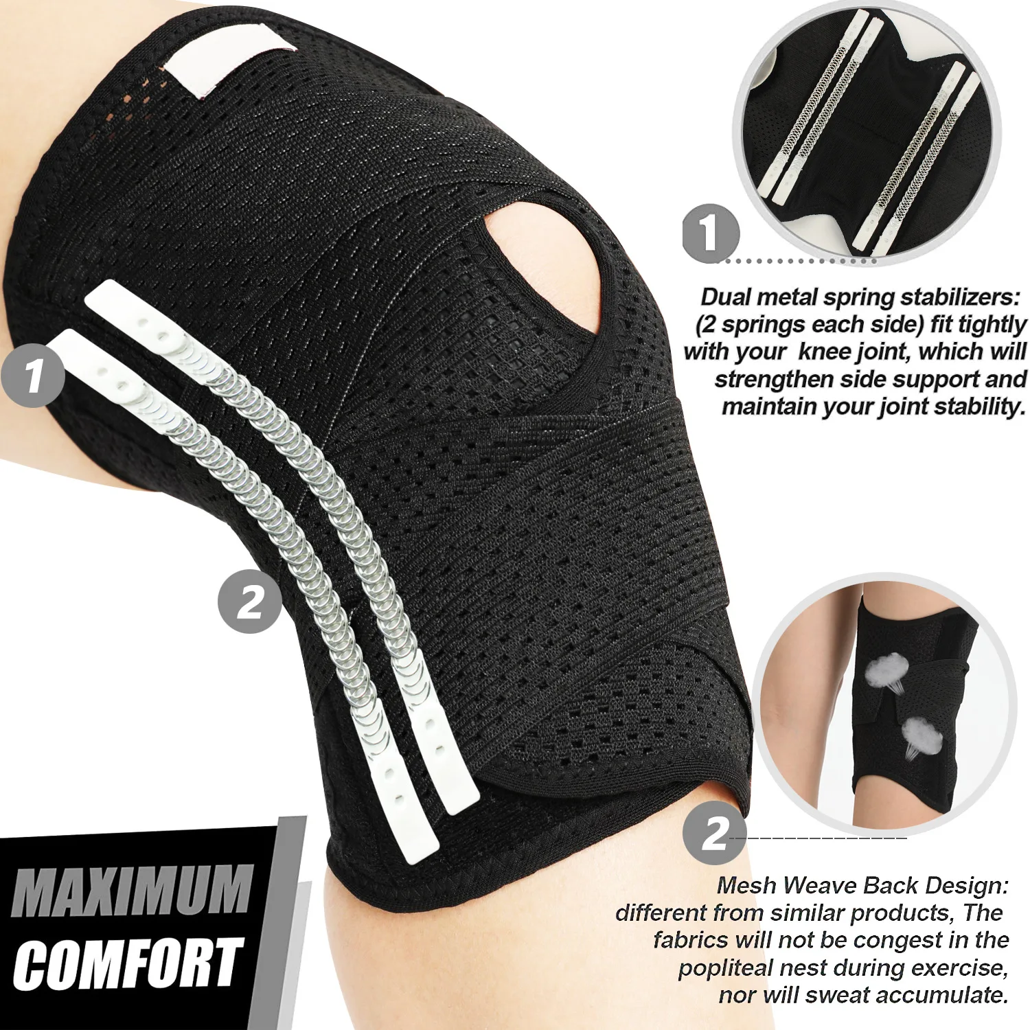 Genouillère Réglable Goosom – Paire De Manchons Compression Pour Sport (course, Fitness, Gym)