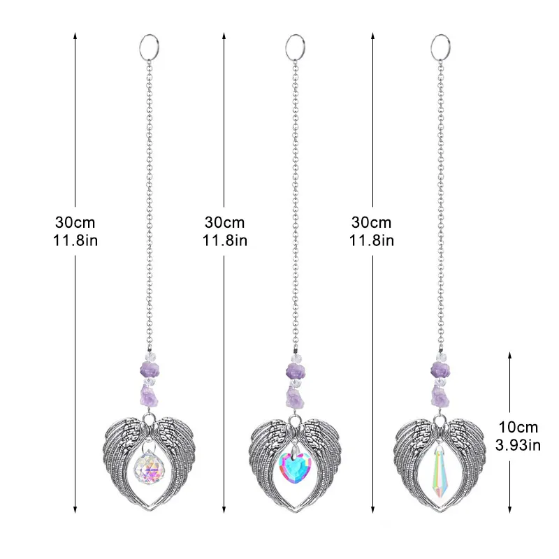 Purple crystal sun catcher angel wings light catcher crystal ball jewelry pendant home decoration ornaments