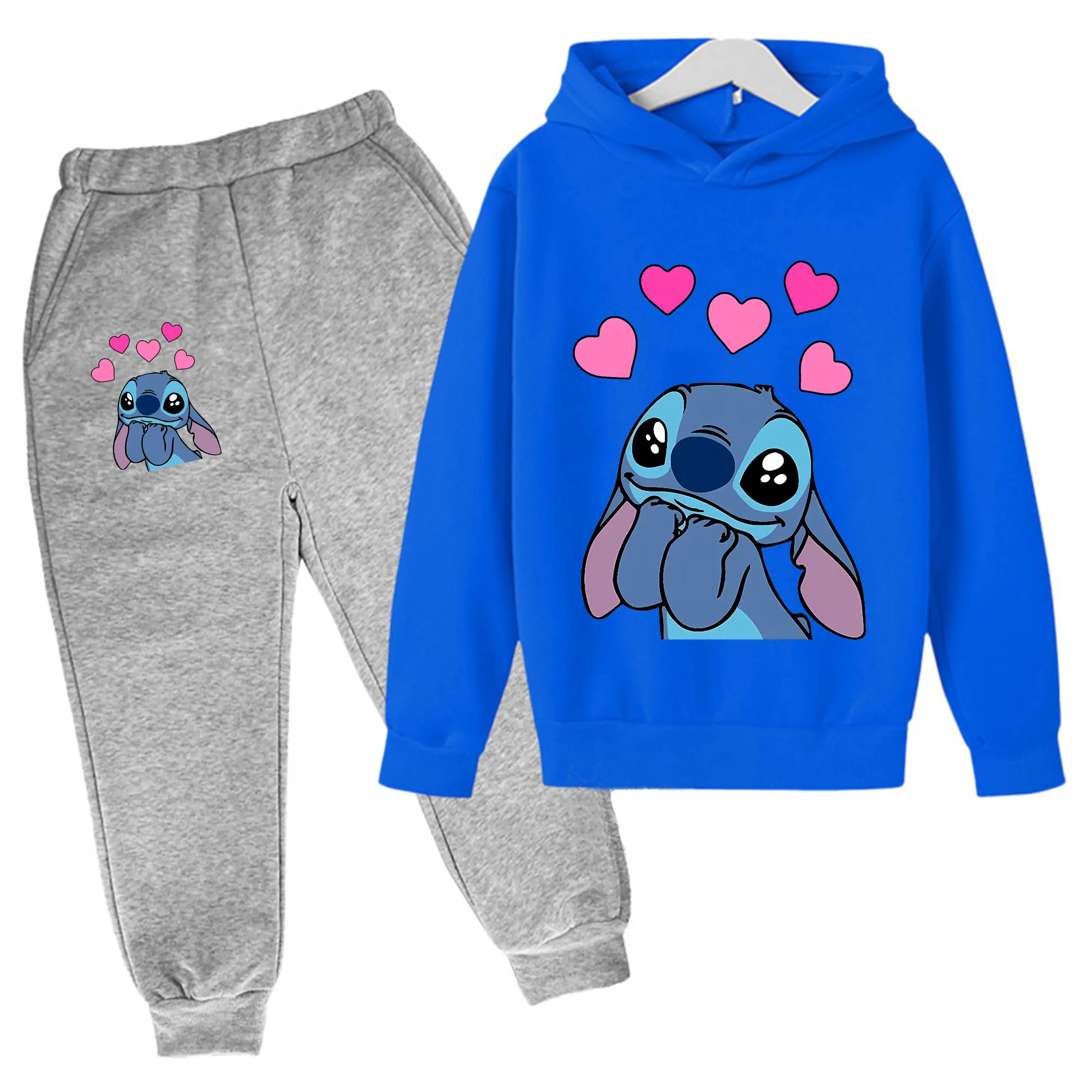 thumbnail image 1 of Sudaderas con capucha de Disney Stitch para niñas, conjuntos de ropa para niños, camisetas y pantalones para niñas, 2 piezas, conjuntos de chándal para niños, 1 of 5