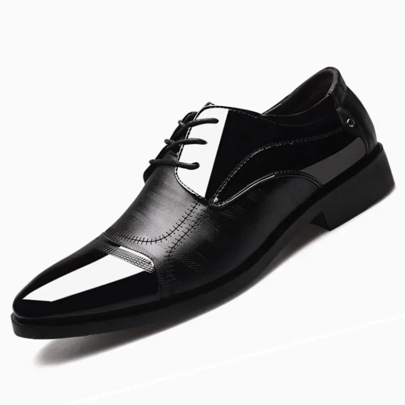 Men Shoes Formal Dress Shoe Black PU Leather Shoes Men Lace Up Point Toe Business Casual for Wedding Party Office