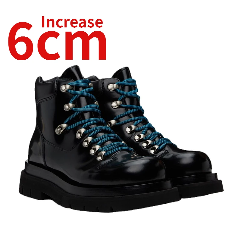 

Male Thick Platform Derby Shoes for Men Increased 6cm Genuine Leather High Top Denim Boots Outdoor Heightening Boots Shoes Men's