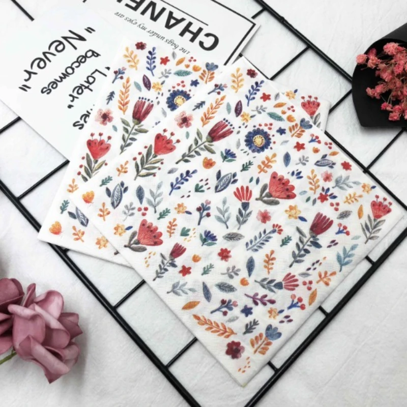 Colourful Napkins Printed Square Paper Napkins Restaurant Floral Facial Tissue Hotel Wedding Table Setting Pure Wood Pulp Paper