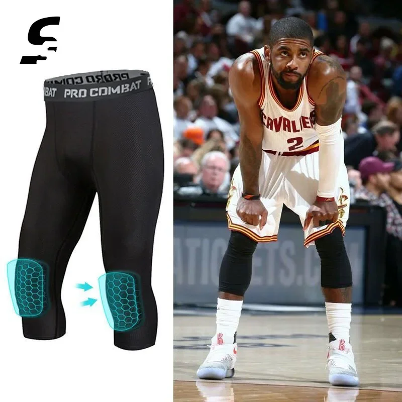 

Men Basketball Tights Capri Leggings Protect Knees Compression Pants Professional Anti-collision Gym Running Tights