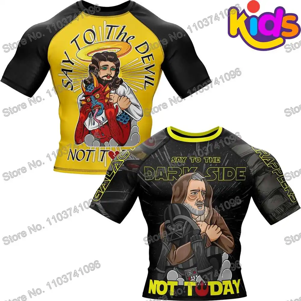 Kids Christ Choke Surf Clothing BJJ MMA Boys Rash Guard Short Sleeve Diving T-Shirt Tight Swimwear Summer Beach Floatsuit Tops