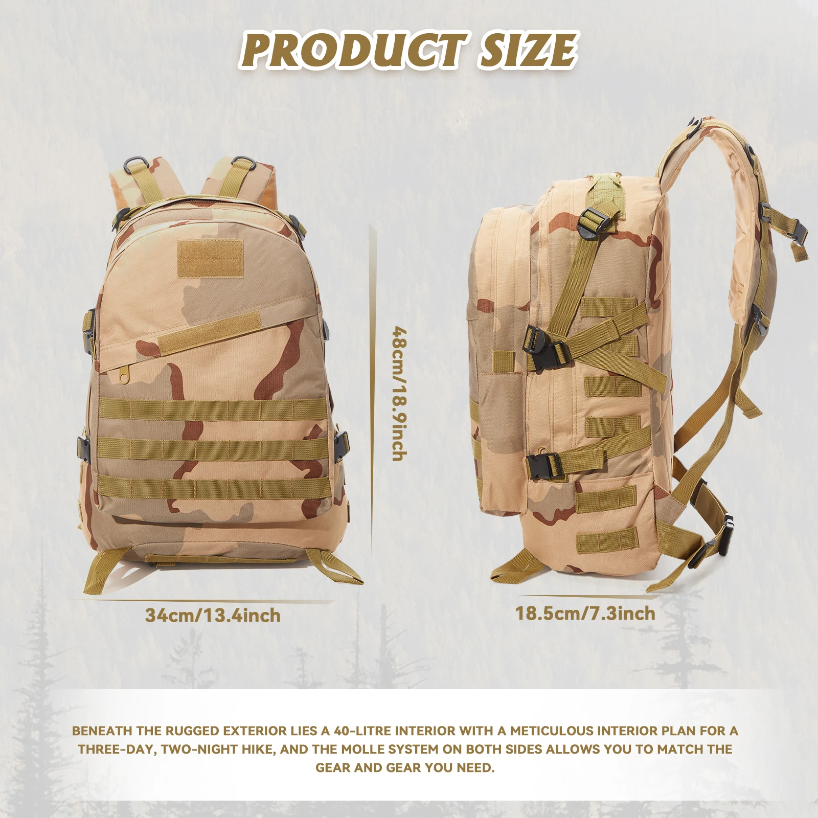 Large Military Tactical Backpack for Army 3-Day Assault，Men's Military Backpacks Army Assault Emergency Backpack Hiking Backpack