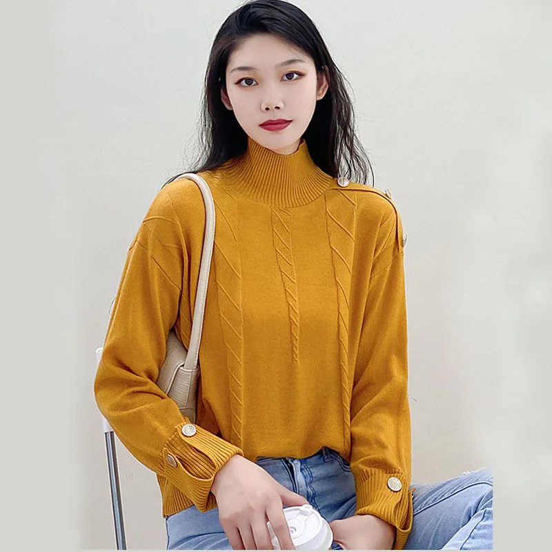 

Sweater Wool Women Knit Round Neck Pullover Early Autumn Simple Sweaters Warm Loose Versatile Thin Outer Top Buttons Clothing