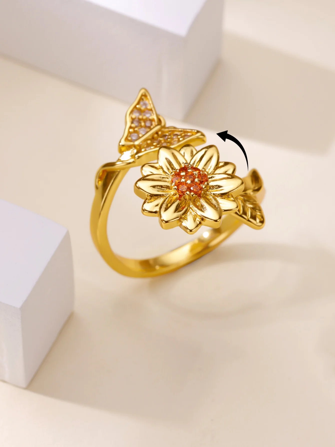 Women's Spinner Ring Luxury Four Clover Flower Rings For Man Gold Color Anti-stress Anxiety Fidget Ring Stainless Steel Jewelry 6