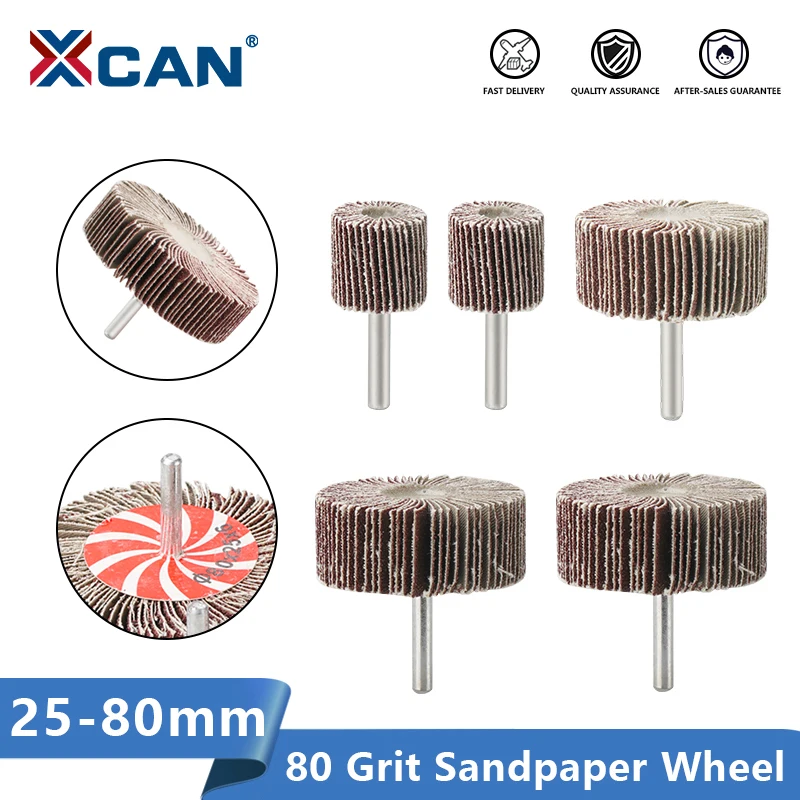 

XCAN Sandpaper Wheel 80 Grit 25/50/60/80mm Sanding Flap Wheels 6mm Shank Sanding Paper for Dremel Rotary Tools Abrasive Disc