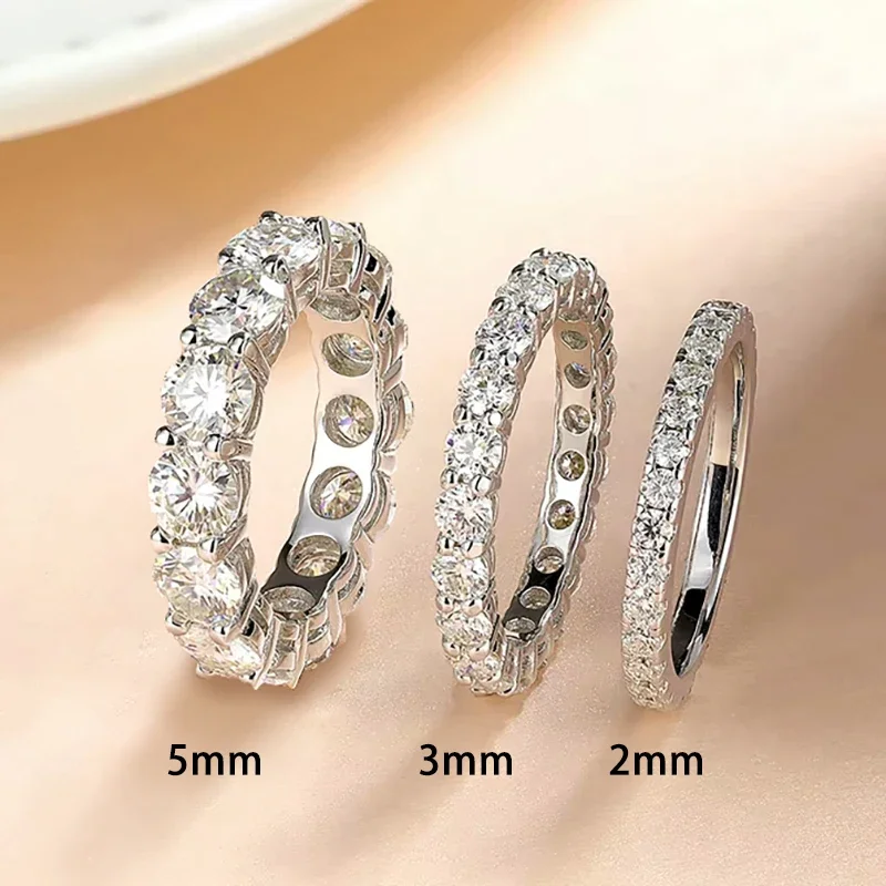 2/3/4/5mm Full Moissanite Eternity Ring for Women Engagement 925 Silver Rings Certified Lab Diamond Wedding Band Classic Jewelry 3