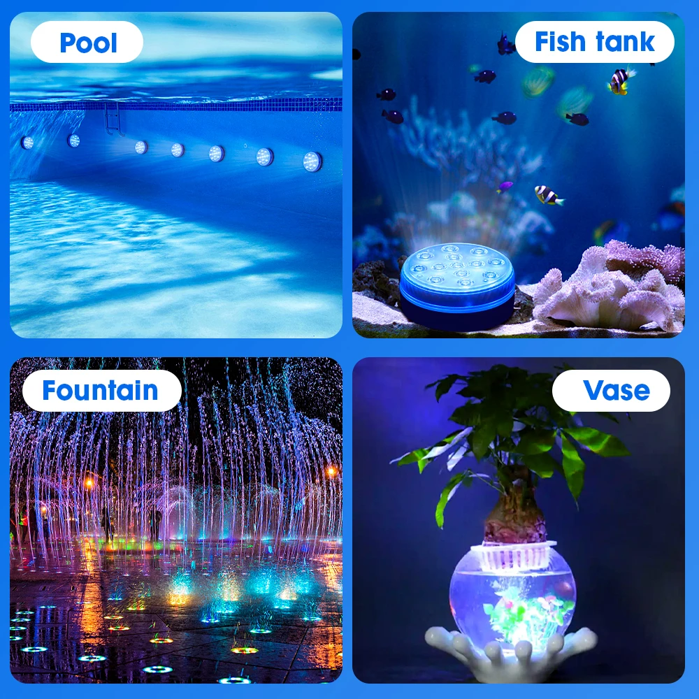 Updated Submersible LED Lights with Remote Underwater Pool Light IP68 Magnet 13 LED Bright Lamp RGB for Pond/Pool/Aquarium underwater pool lights