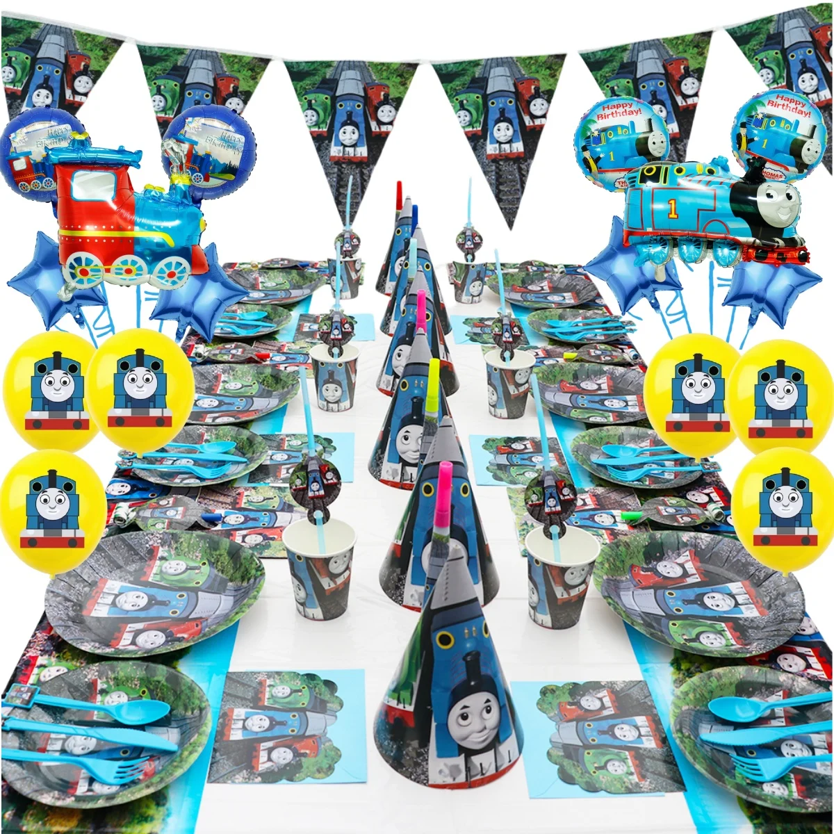 Cartoon Thomas Train Theme Birthday Party Balloon Disposable Tableware Train Baby Shower Kids Party Supplies Cup Plate Napkin party decorations party supplies