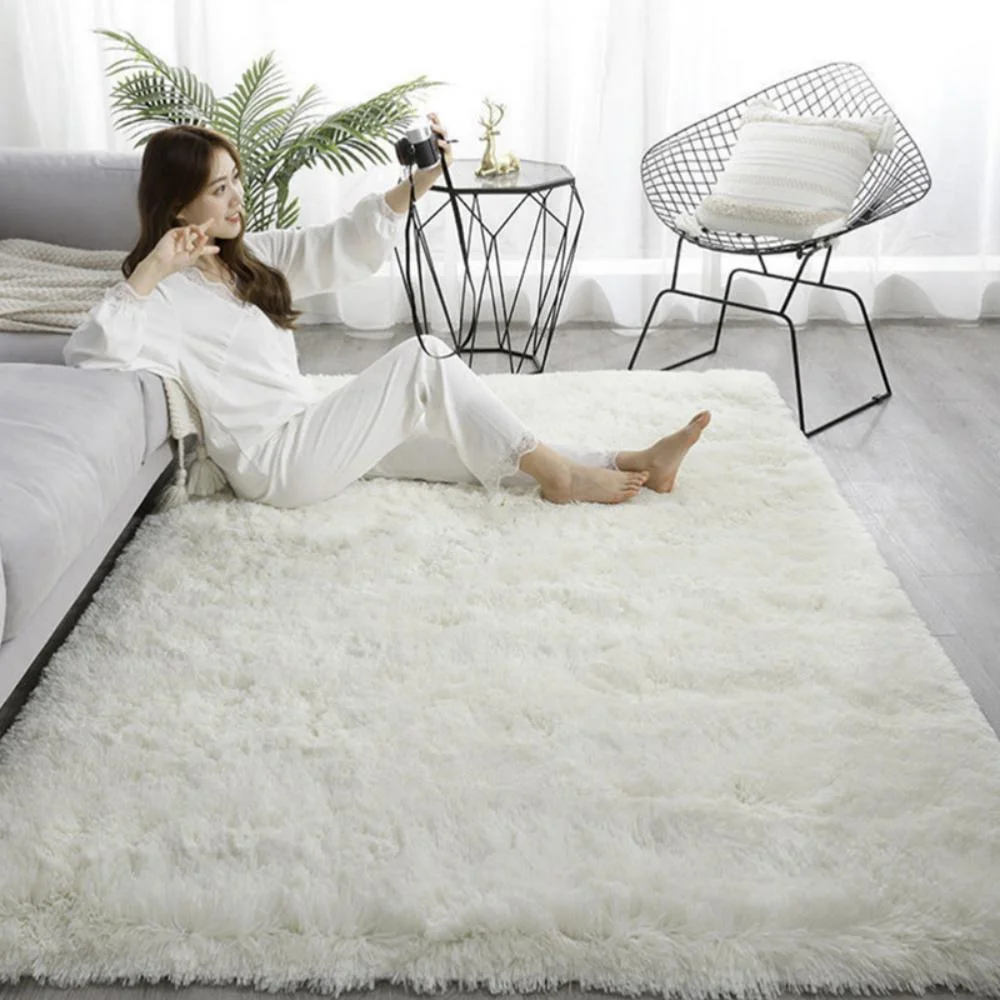Silk Plush Carpet Tie Dye Gradient Living Room Coffee Table Mat Bedroom Bedside Solid Color