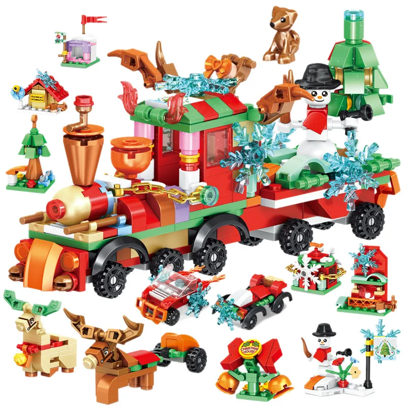 Christmas Building Block Santa Claus Snowman Elk Tree Micro Brick Puzzle Assembly Model Home Decoration Party Gift Kid Toy