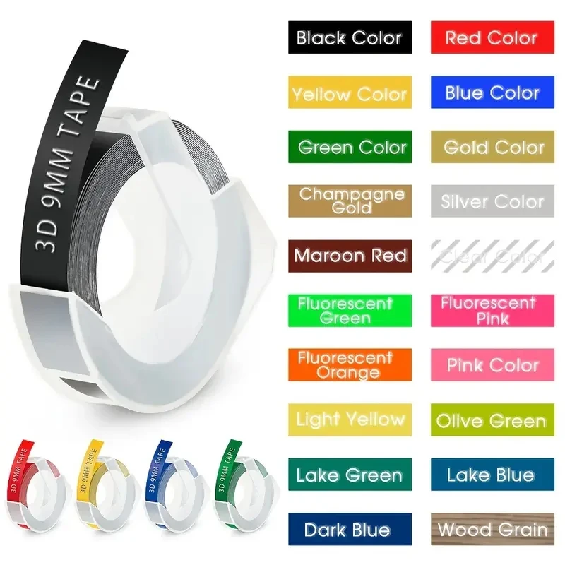 6/9/12mm Multicolor 3D Embossing Label Tape Embossing Label Maker PVC LABEL DYMO 12965 Motex E101 E-303 3D Tape
