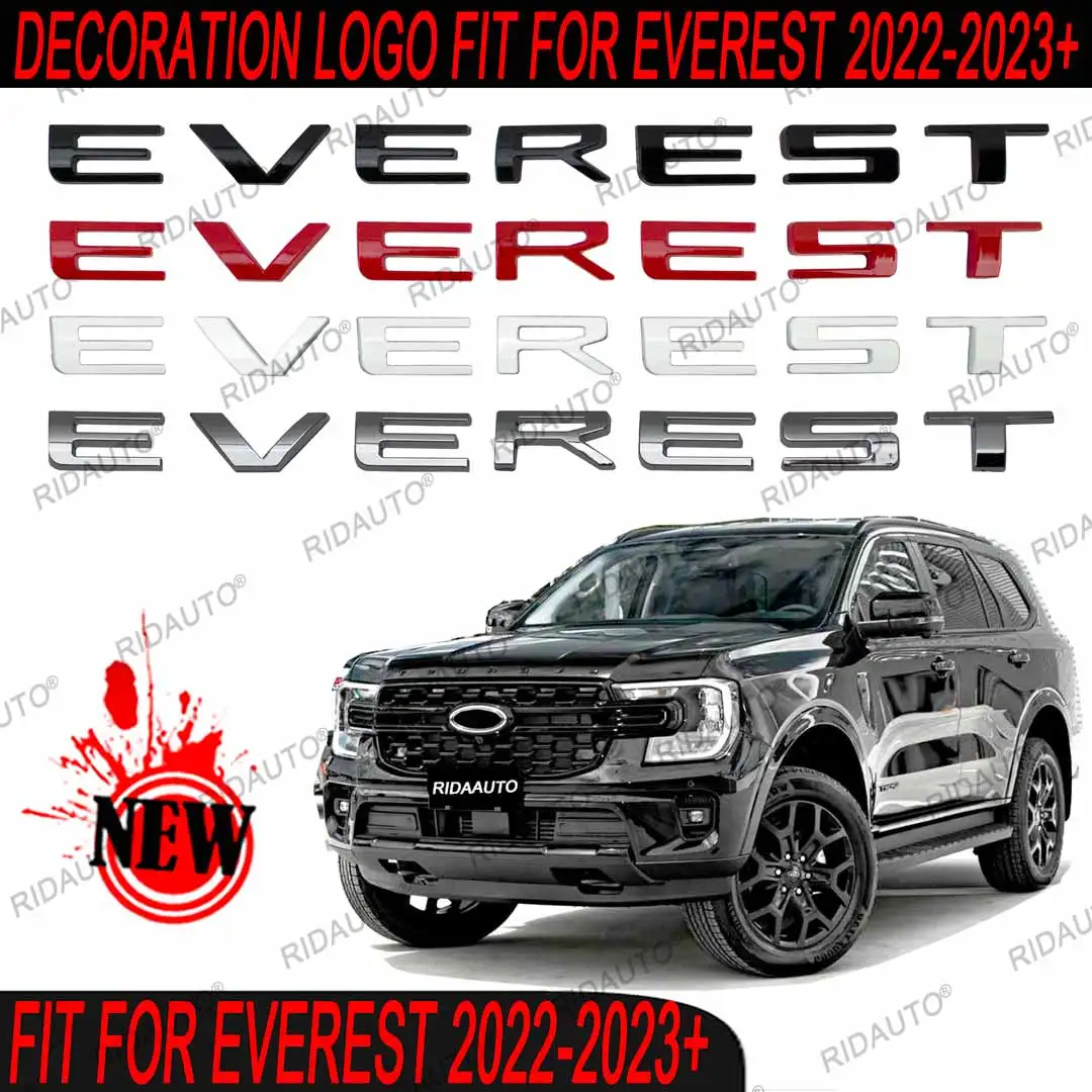 

Rear Side Door Sticker With Glue Chromium Styling 3D Hood Emblem Logo Letters For FORD EVEREST 2023 2024 Black Chrome Red White
