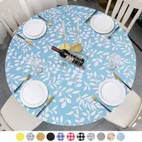Fitted Round Plastic Vinyl Table Cloth Flannel Backing Elastic Edge Waterproof Table Protector for Dining Room Table Cover 1
