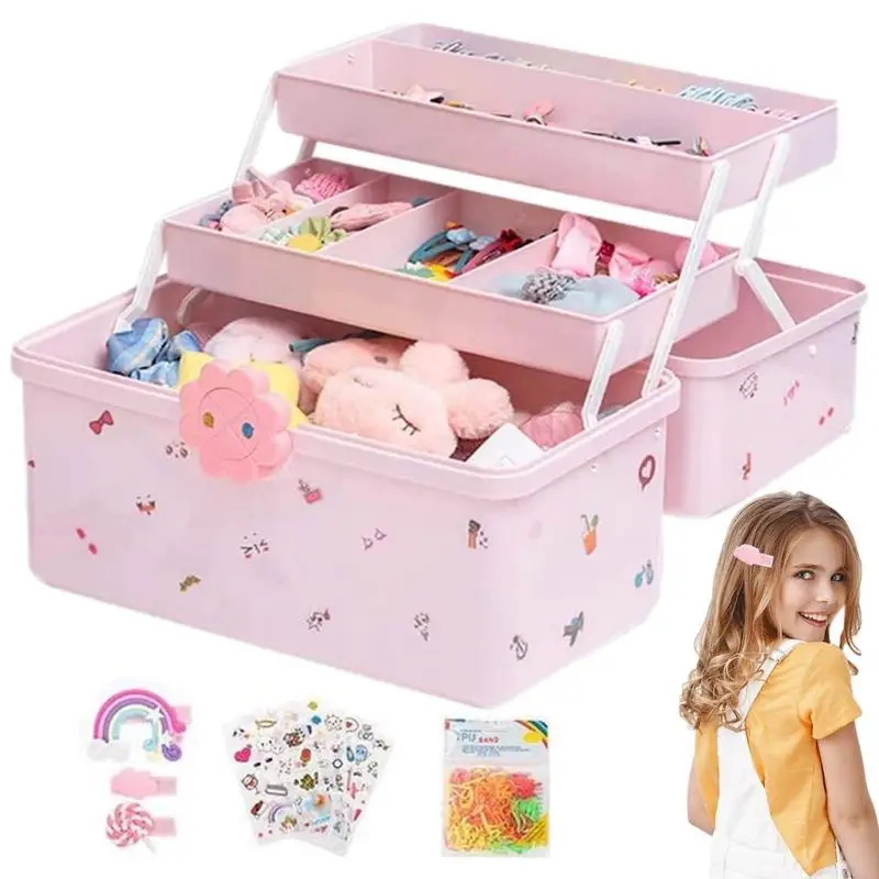 

Girls Hair Accessories Organizer Box creative Pink Hair Clip Holder widely applicable hair case compartments makeup organizer