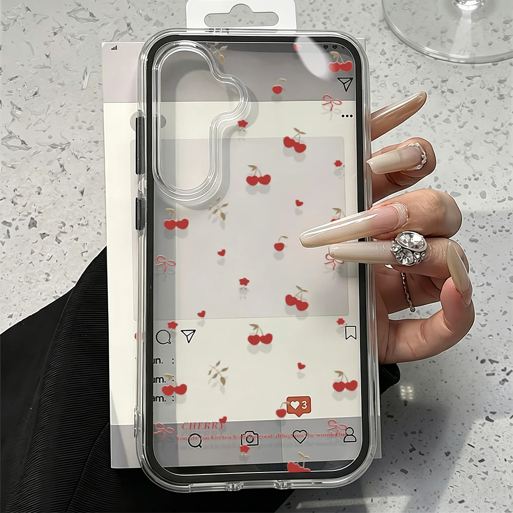 Red Cherry Bow Soft Transparent Shockproof Phone Case