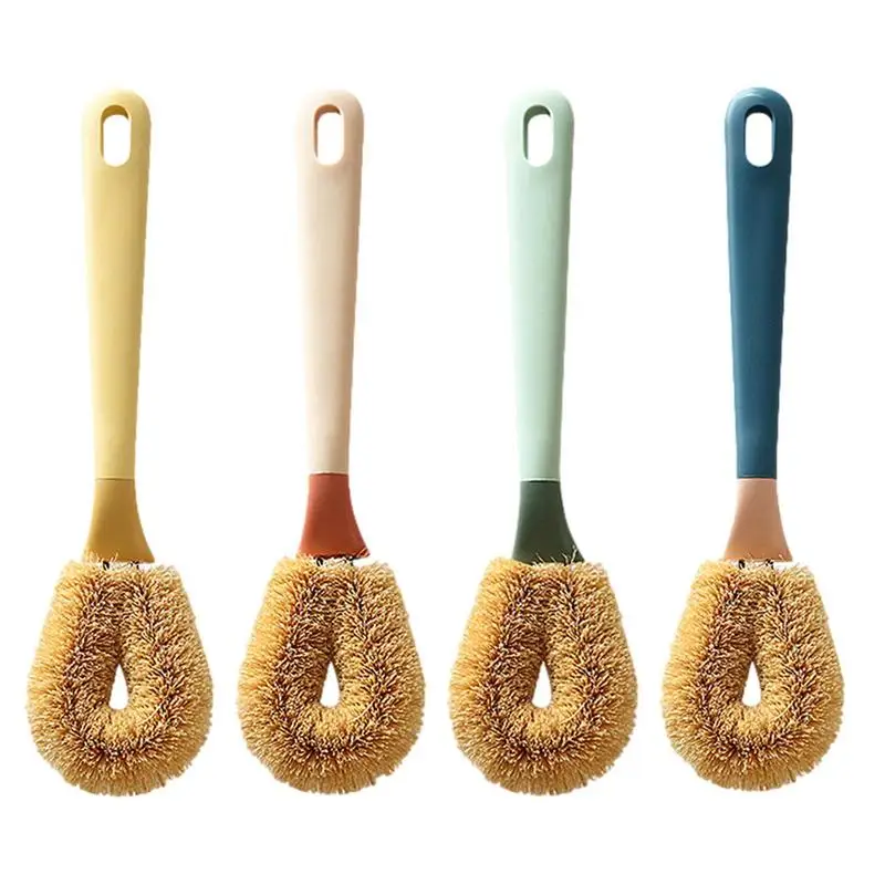 

Pot Scrubbing Brushes Coconut Fiber Long Handle Cleaning Brush Kitchen Dishwashing Pots Portable Brush Kitchen Cleaning Tools