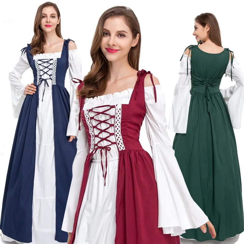 

Medieval Vintage Party Dress Cosplay Costumes Women Palace Noble Long Robes Halloween Retroflare Long Sleeve Princess Dresses