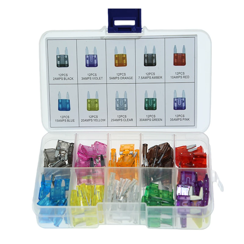 

120pcs 10 Kinds Mini Truck Blade Car Fuse Kit Fuse Fuse Insert Xenon Lamp Fuse Lamp Fuse Auto Parts 2A3A5A7.5A10A15A20A25A30A35A